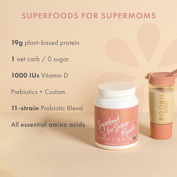 Boobie Body Superfood Protein Meal Replacement Shake, Vanilla Chai Flavor | 19g Protein | Safe For Pregnancy, Lactation, & Motherhood | Organic, Vegan, Zero Sugar, 1 Tub (20 Servings)