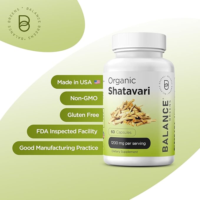 Organic Shatavari 1200mg, 60 Capsules - Lactation Support Vitamins, Hormonal Balance for Women, Asparagus Racemosus Root