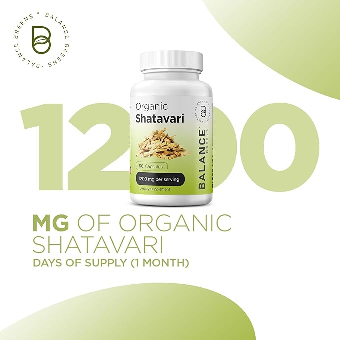 Organic Shatavari 1200mg, 60 Capsules - Lactation Support Vitamins, Hormonal Balance for Women, Asparagus Racemosus Root