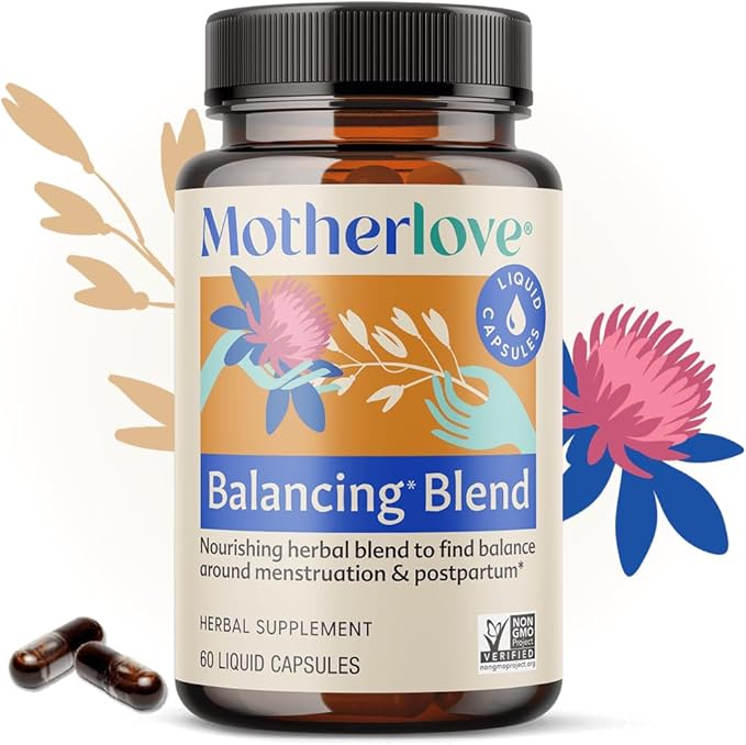 Motherlove Balancing Blend (60 Liquid caps) Herbal Supplement for Period & Postpartum Hormonal Health—Non-GMO, Organic Herbs, Vegan, Kosher