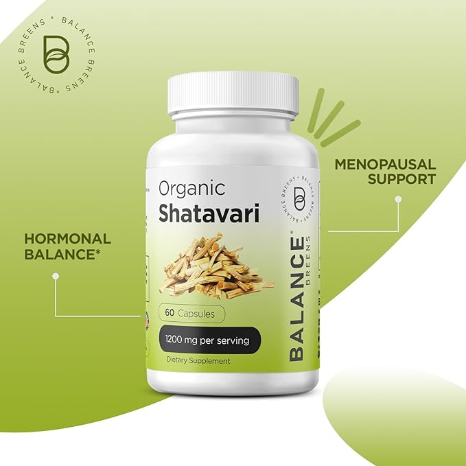 Organic Shatavari 1200mg, 60 Capsules - Lactation Support Vitamins, Hormonal Balance for Women, Asparagus Racemosus Root