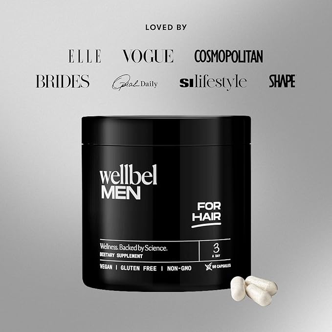 WELLBEL Men Clean Supplement for Hair, Skin, and Nails, Vegan, Gluten Free and Non GMO 90 Count - 3 Pack