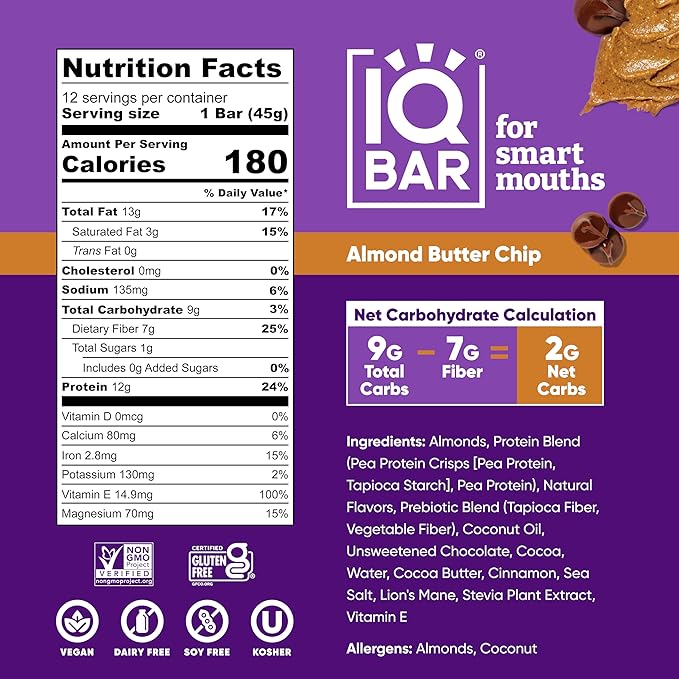 IQBAR Brain and Body Plant Protein Bars 36 Count,