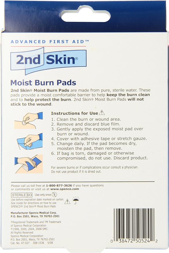 Spenco 2nd Skin Moist Burn Pads, (3 x 4 Inches), 3-Count