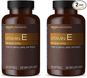 Amazon Elements Vitamin E, 400 IU, 100 Softgels, 100 Days of Supply (Packaging May Vary) (Pack of 2)