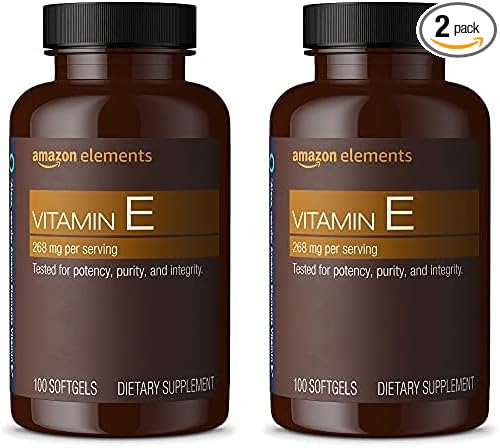 Amazon Elements Vitamin E, 400 IU, 100 Softgels, 100 Days of Supply (Packaging May Vary) (Pack of 2)