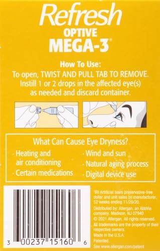 Refresh Optive MEGA-3 Lubricant Eye Drops 0.01 fl (0.4 mL), 60 Single-Use
