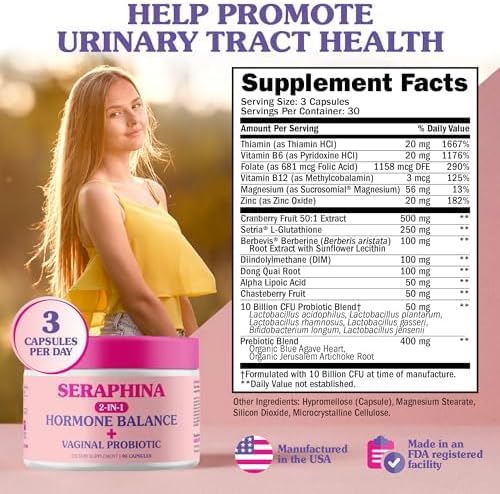 Seraphina Vaginal Probiotics 2-in-1 for Women 90 Capsules 10 Billion 6 Strains (90 Count 1))