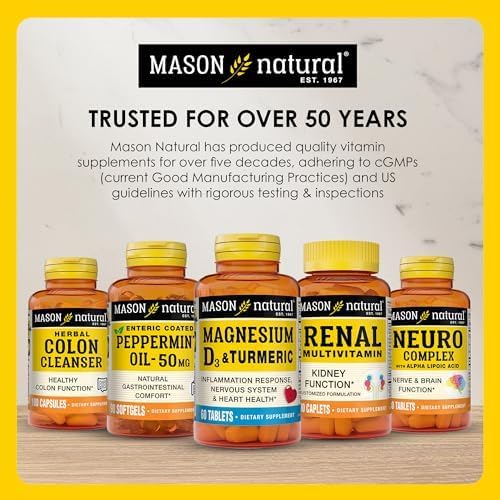 MASON NATURAL Peppermint Oil 50 mg Enteric Coated Supplement, 270 Day Supply of Gastrointestinal Support for Normally Functioning Bowel, Softgel Pills