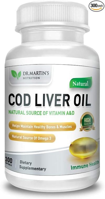COD Liver Oil | 300 Softgels | Natural Source of Omega 3 Fatty Acids | Triple Strength | Best Immune Health, Healthy Bones & Muscle Dietary Supplement |
