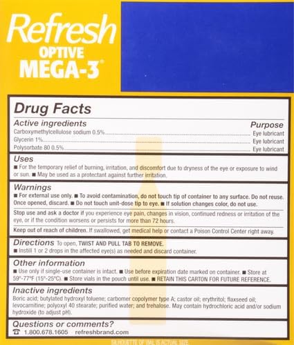 Refresh Optive MEGA-3 Lubricant Eye Drops 0.01 fl (0.4 mL), 60 Single-Use