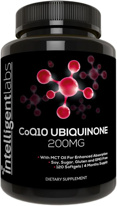 Intelligent Labs CoQ10 Ubiquinone 200mg Softgels | Coenzyme Q10 with MCT Oil for Max Absorption | Soy, Sugar, Gluten, and GMO-Free | 120 Servings | 4 Months Supply
