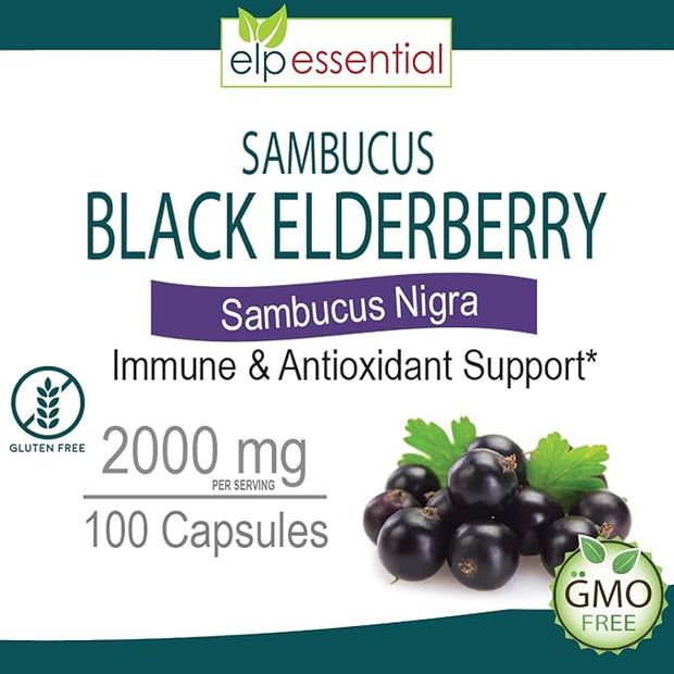 ELP ESSENTIAL Black Elderberry Capsules 2000mg 100 Count