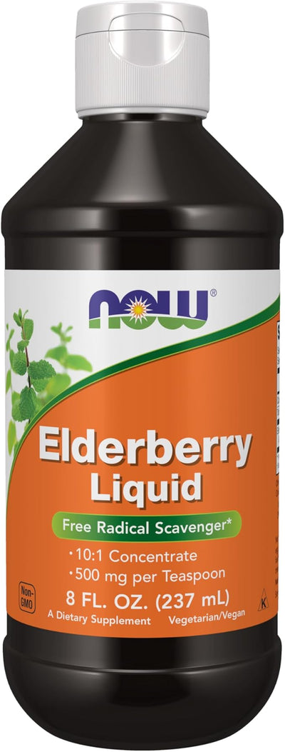 NOW Supplements, Elderberry Liquid 500 mg, 10:1 Concentrate, 8-Ounce