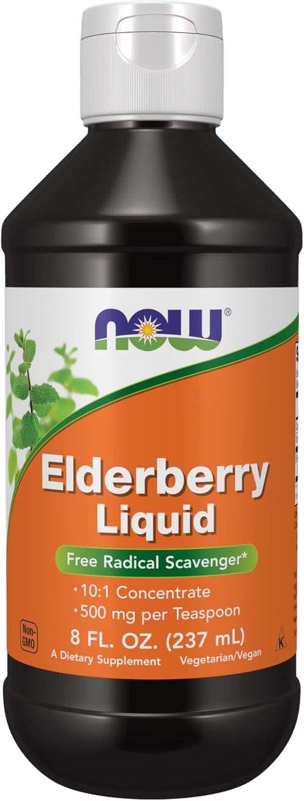 NOW Supplements, Elderberry Liquid 500 mg, 10:1 Concentrate, 8-Ounce
