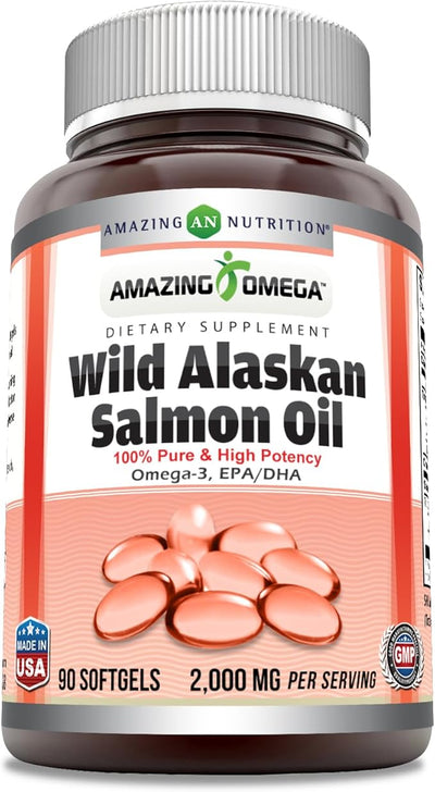 Amazing Omega Wild Alaskan Salmon Oil 2000mg Per Serving Softgels Supplement (90)