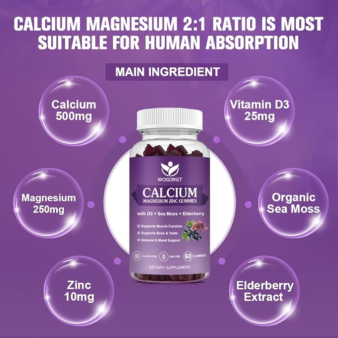 Calcium Magnesium Zinc Gummies with Vitamin D3 60 Gummies (2 Pack)