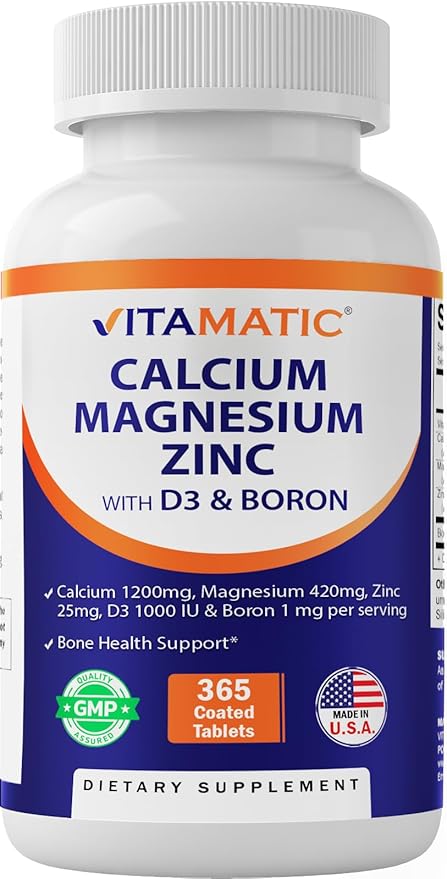Vitamatic Calcium Magnesium Zinc D3 Boron 365 Coated 1200 mg, 420mg, Zinc 25mg, Vitamin D3 1000 1000 IU, 1 mg