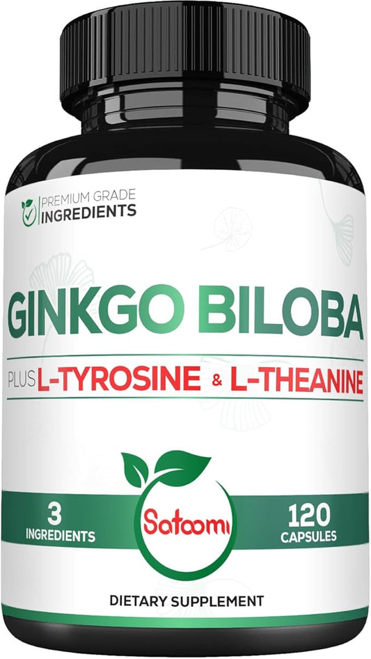 1000mg Ginkgo Biloba Supplements with L-Tyrosine, L-Theanine 120 Capsules 2-Month Supply