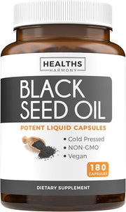 Black Seed Oil - 180 Softgel Capsules (Non-GMO & Vegan) Premium Cold-Pressed Nigella Sativa Producing Pure Black Cumin Seed Oil with Vitamin E - 500mg Each, 1000mg Per 2 Capsule Serving