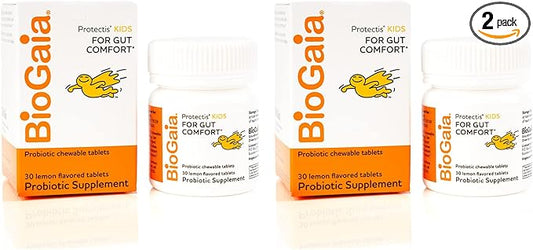 BioGaia Protectis Chewable Tablets for Toddlers, Kids, and Teens Occasional Stomach Pain, Constipation, Diarrhea, and Regularity, 30 Tablets, 2 Pack