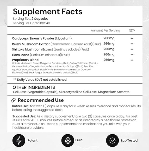 ACEWORKZ Mushroom Nootropic Brain Supplement 10 Mushroom (90 Capsules)