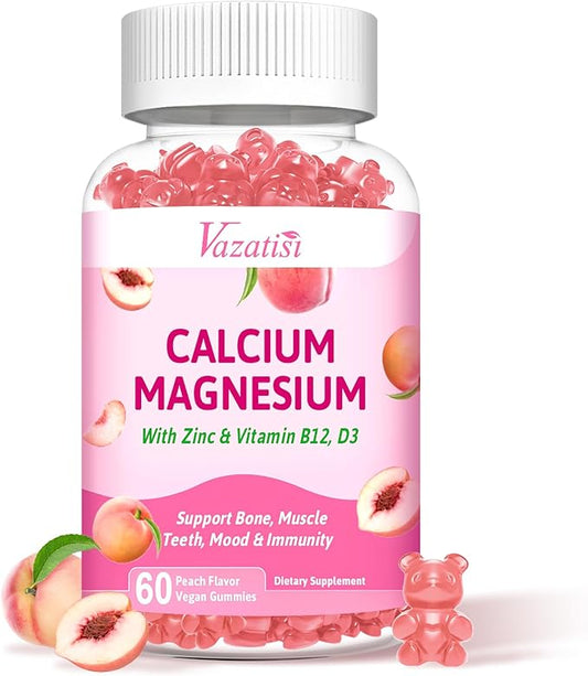 Calcium Magnesium Zinc Gummies with Vitamin D3 & B12, Sugar