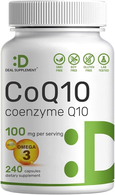 CoQ10 100mg, 240 Capsules – 3 Fatty 100mg – Q10 Supplements