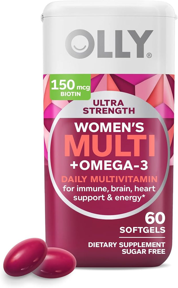 OLLY Ultra Women's Multi Softgels, Overall Omega-3s, Iron, B12, Daily 30 Day 60 Count