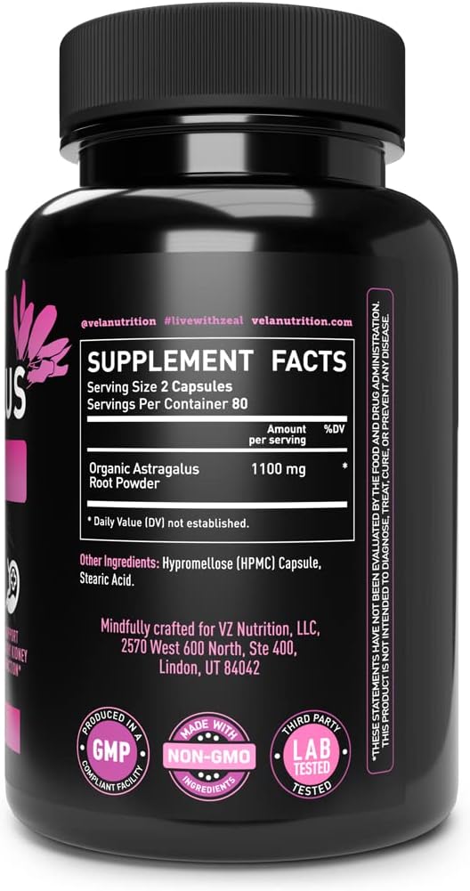 Vela’s Astragalus Capsules 1100 mg* 160 Count 3rd Party
