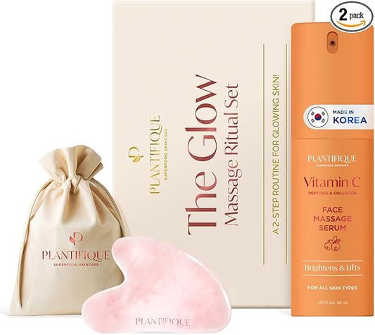 PLANTIFIQUE Massage Ritual Set: Premium Certified Jade Gua Sha + Jojoba Oil & AHA Serum Skin Care Set, Birthday Gifts for Women, Teens, Mom, Brides