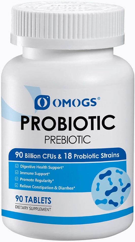 Probiotics 90 Billion CFUs 18 Strains,with 3 Organic Prebiotics & Vitamin C,Nutritional Supplement for Women,Men & Kids,Support Metabolism,Immunity and Digestive Health,Non-GMO, 90 Tablets