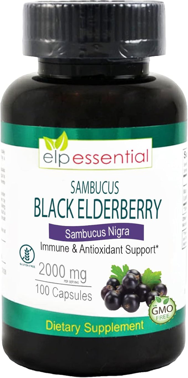 ELP ESSENTIAL Black Elderberry Capsules 2000mg 100 Count