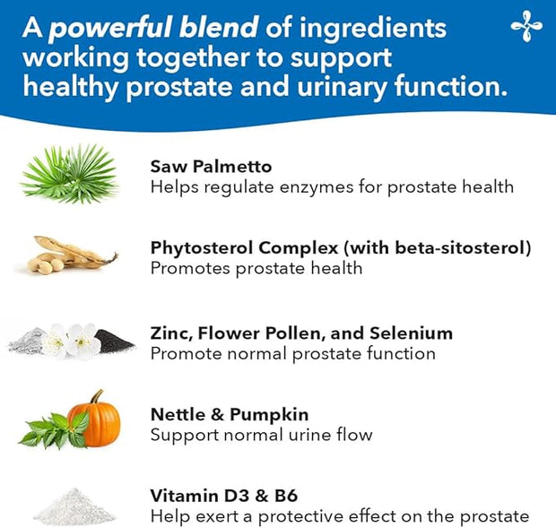 LifeSeasons Prostate Support Supplement - Saw Palmetto, Phytosterol, Zinc, Nettle, Vitamin D-3 & B6 - Promote Healthy Prostate Function & Normal Urinary Flow - Improve Tissue Integrity - 60 Softgels