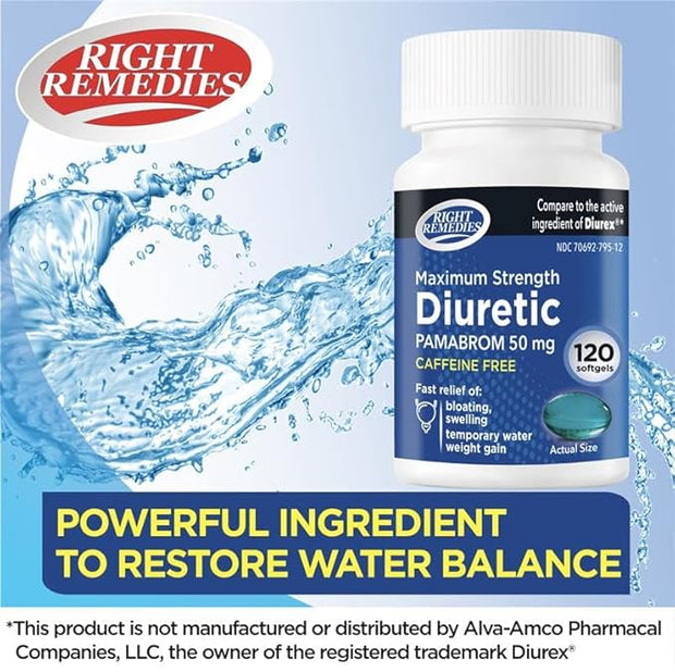 Maximum Strength Caffeine-Free Diuretic Softgels, (120 50mg, Helps