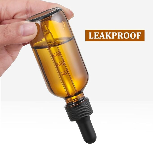 4 Pack 1 oz Glass Dropper Bottles with Measured Dropper - 30ml Dark Amber Tincture Bottles with Graduated Calibrated Glass Eye Droppers (1ml) for Essential Oils, Liquids - Leakproof Travel Bottles