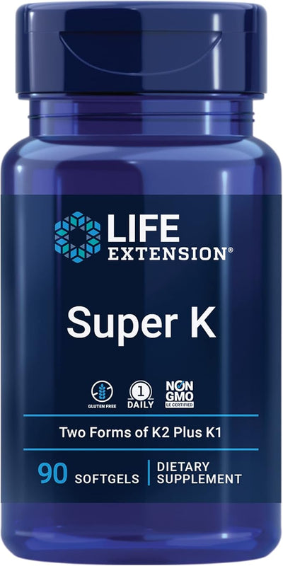 Life Extension Super K, vitamin K1, K2 mk-7, mk-7, vitamin K2 mk-4, mk-4, vitamin 3-month supply, 1 Daily, 90 softgels