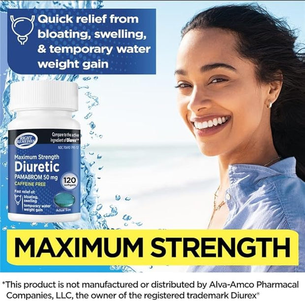 Maximum Strength Caffeine-Free Diuretic Softgels, (120 50mg, Helps