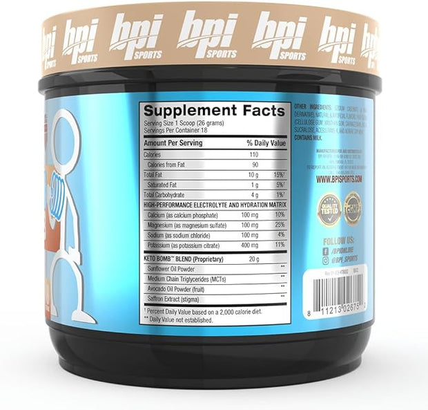 BPI Sports Keto Bomb Coffee Creamer - Supports Energy and Hydration - MCT and Electrolytes - with Calcium - Caramel Macchiato, 18 Servings