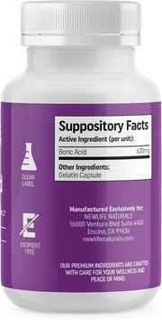 NewLife Naturals - Boric Acid Suppositories 600mg - 30 Capsules
