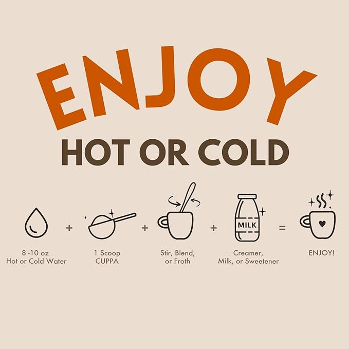Cuppa Healthy Mushroom Insant Coffee with Lion's Mane & Ashwagandha for All Day Energy & Focus - No Crash or Jitters - Nootropics for Brain Health, Gut Health, Immunity, Stress, Memory + Mood (30 Servings, Pumpkin Spice)