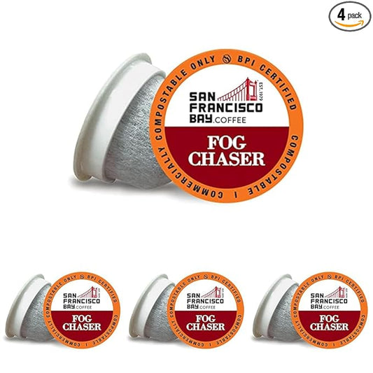 San Francisco Bay Compostable Coffee Pods - Fog Chaser (12 Ct) K Cup Compatible including Keurig 2.0, Medium Dark Roast (Pack of 4)