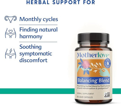 Motherlove Balancing Blend (60 Liquid caps) Herbal Supplement for Period & Postpartum Hormonal Health—Non-GMO, Organic Herbs, Vegan, Kosher
