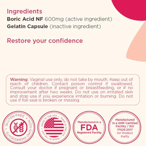 BoriCap - Boric Acid Suppositories 600 mg 30 Capsules