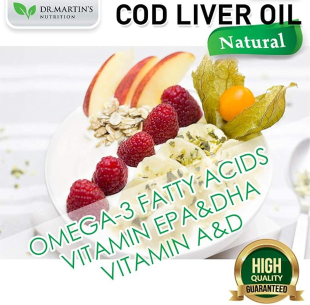 Burpless COD Liver Oil | 100 Softgels | Natural Source of Omega 3 Fatty Acids EPA & DHA | Vitamin A & D | Support Brain, Heart, Eye & Immune Health For Joints, Bones & Muscles Supplement No AfterTaste