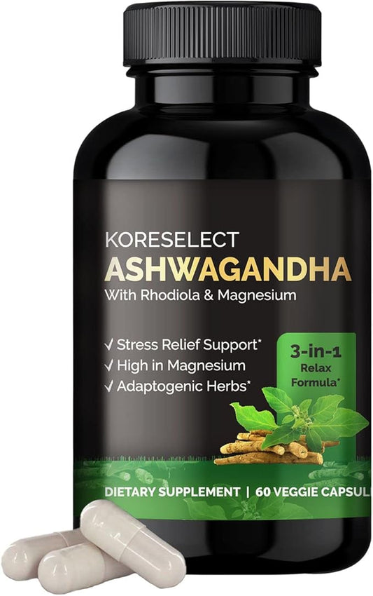 Ashwagandha 250mg Capsules with Magnesium & 5% Withanolides, 60 Caps