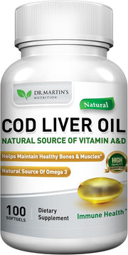 Burpless COD Liver Oil | 100 Softgels | Natural Source of Omega 3 Fatty Acids EPA & DHA | Vitamin A & D | Support Brain, Heart, Eye & Immune Health For Joints, Bones & Muscles Supplement No AfterTaste