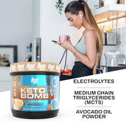 BPI Sports Keto Bomb Coffee Creamer - Supports Energy and Hydration - MCT and Electrolytes - with Calcium - Caramel Macchiato, 18 Servings