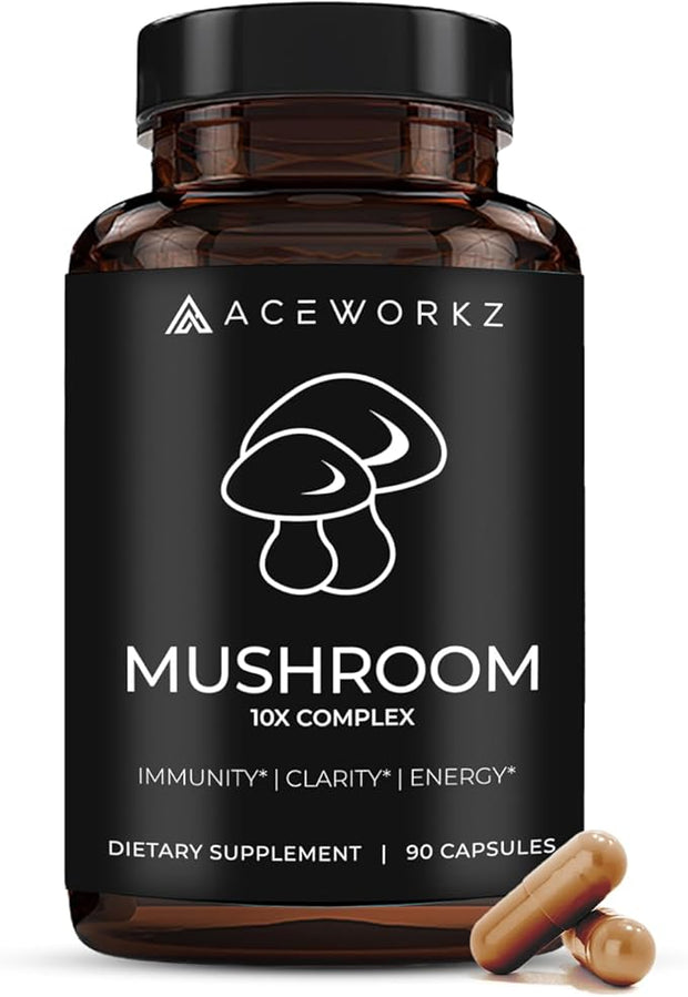 ACEWORKZ Mushroom Nootropic Brain Supplement 10 Mushroom (90 Capsules)
