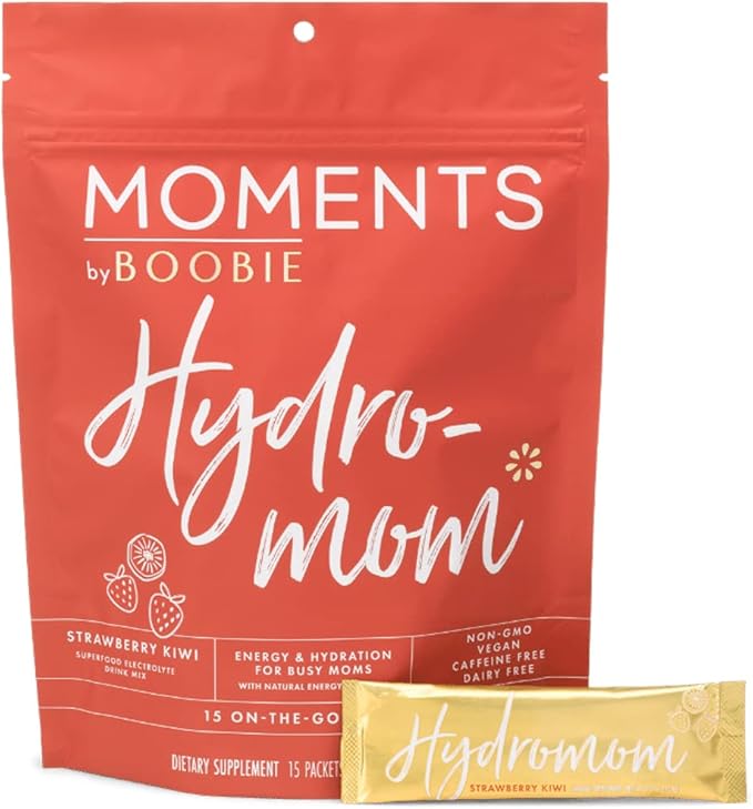 Boobie Hydromom Superfood Electrolyte Drink Mix, Strawberry Kiwi | Refreshing Energy & Hydration Boost for Mamas | On-The-Go & Travel Essentials for Pregnancy, Lactation, & Beyond, 15 Packets